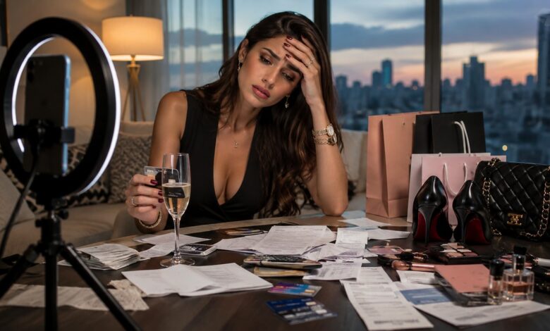 Influenciadora cercada por compras e contas mostra que a vida de luxo nas redes pode ter um custo alto.