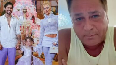 Leonardo falta à festa da neta e aparece pescando com amigo; Poliana Rocha revela foto 13 Poliana Rocha publica imagem justificando ausência de Leonardo, mostrando o cantor em pescaria