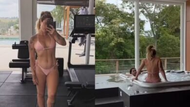 Tati Dias em hidromassagem pós-treino na academia da mansão em Sorocaba
